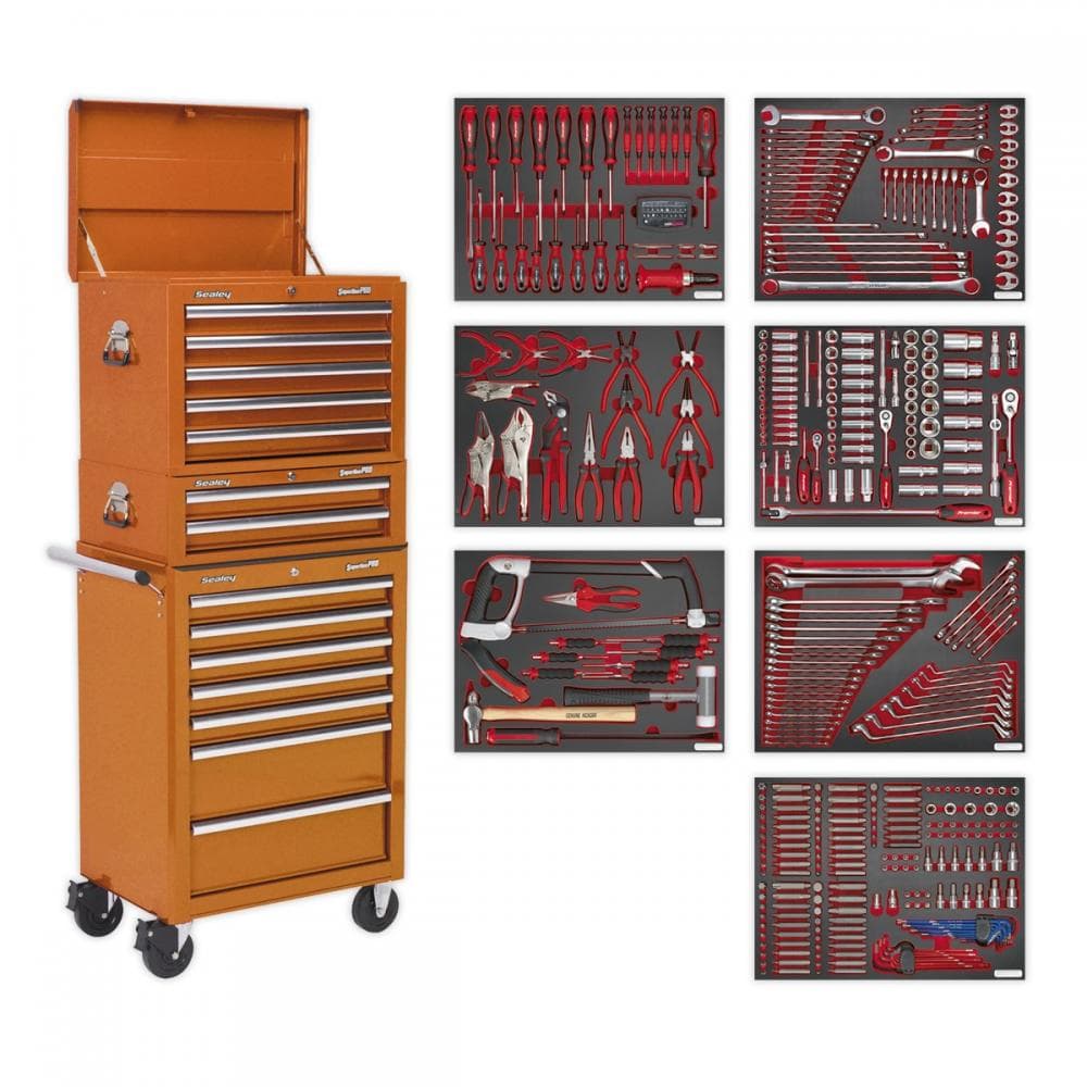 Sealey TBTPCOMBO4 Tool Chest Combination 14 Drawer With Ball-Bearing Slides - Orange & 446Pc Tool Kit