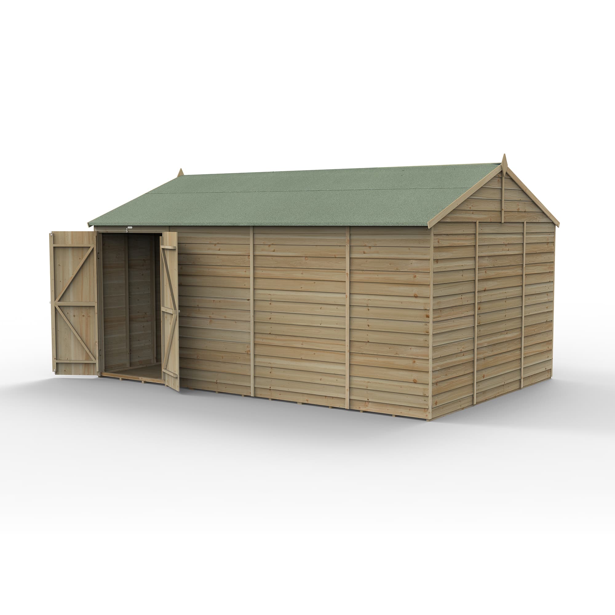 Forest Garden 4LIFE Reverse Apex Shed 15 x 10 - Double Door - No Windows Installation