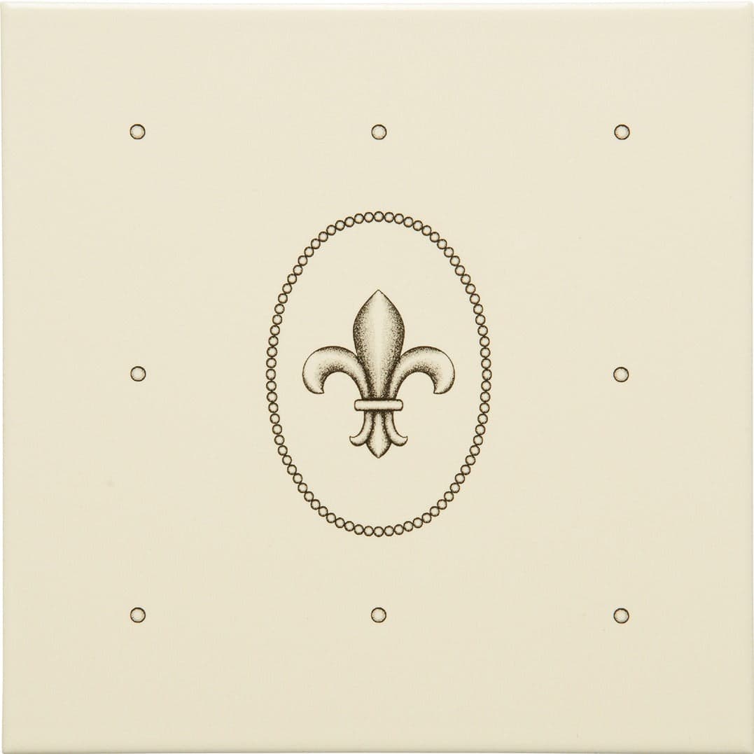 Original Style Artworks Dot Cartouche With Fleur De Lis Charcoal Grey on County White