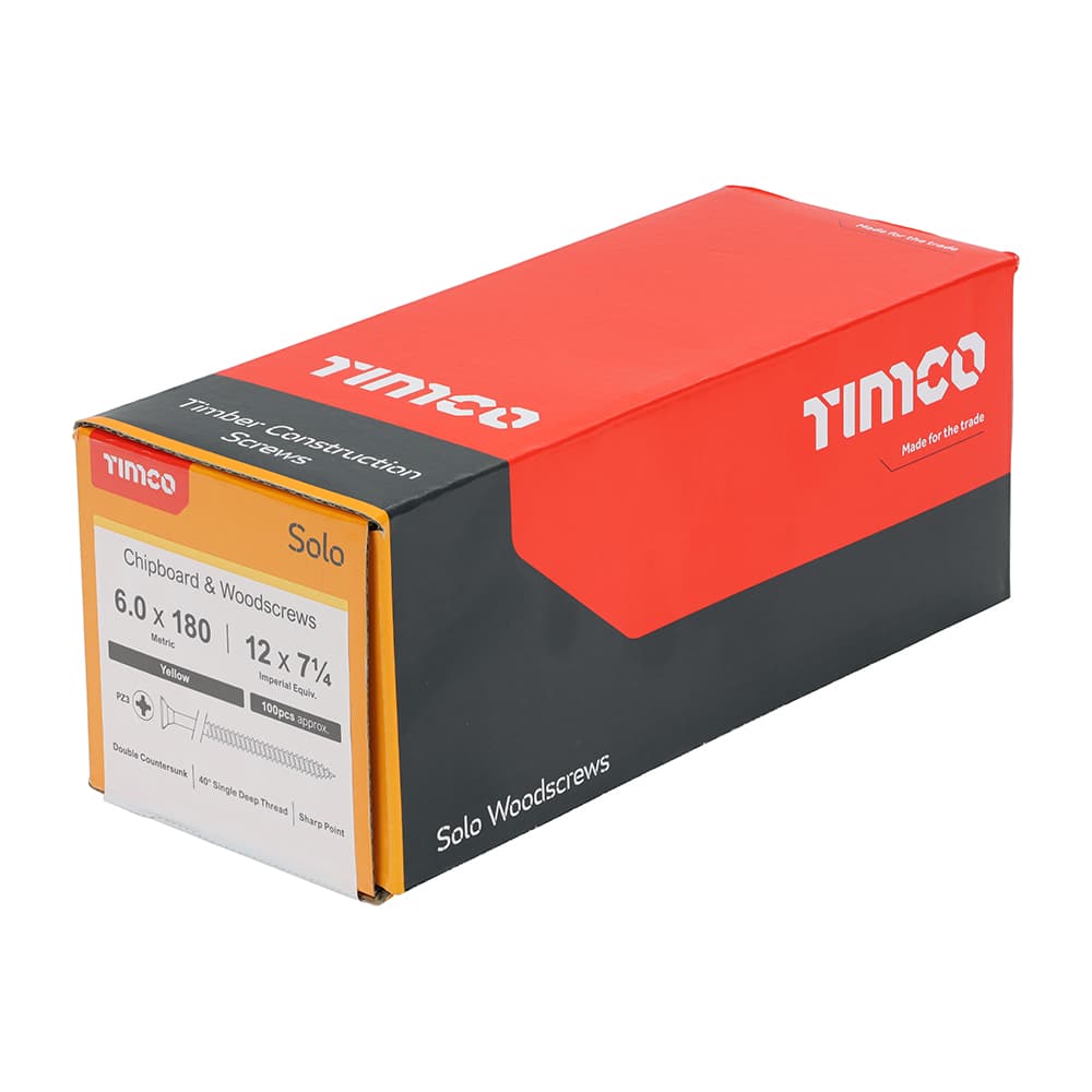 Timco Solo Woodscrews - Pz - Double Countersunk - Yellow Box 100 60180SOLOC
