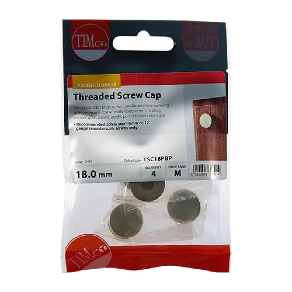 Timco TSC18PBP Threaded Screw Caps - Solid Brass - Polished Brass 18Mm TIMpac 4
