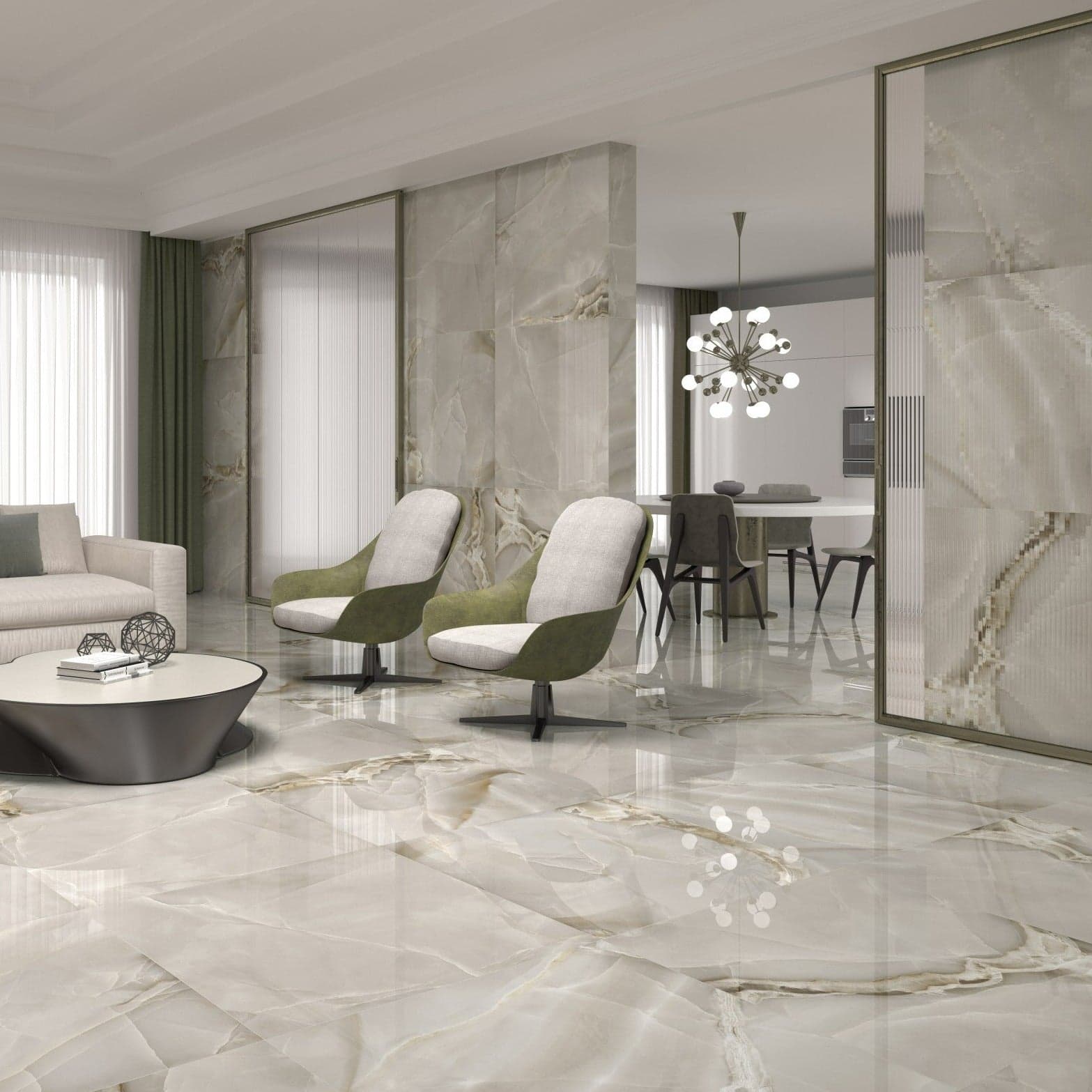 Tiles Ahead Dune Selene Cappuccino Onyx Marble Effect Porcelain Tile 90x90cm
