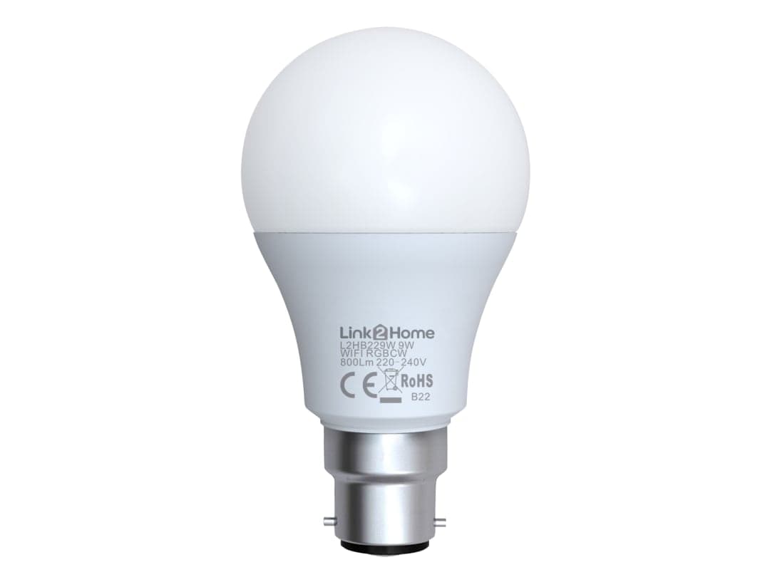 Link2Home Wi-Fi LED BC (B22) Opal GLS Dimmable Bulb, White + RGB 800 lm 9W L2HB229W