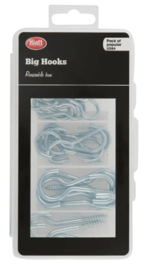 Assorted Screw Hook Kit - 30/40/50/70mm Screw Hooks - Silver - Steel - Hiatt Hardware