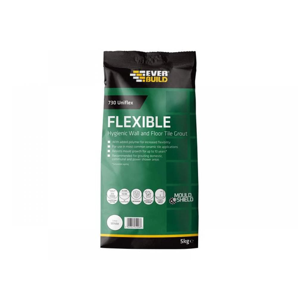 Everbuild Sika 486468 730 Uniflex Hygienic Tile Grout White 5Kg