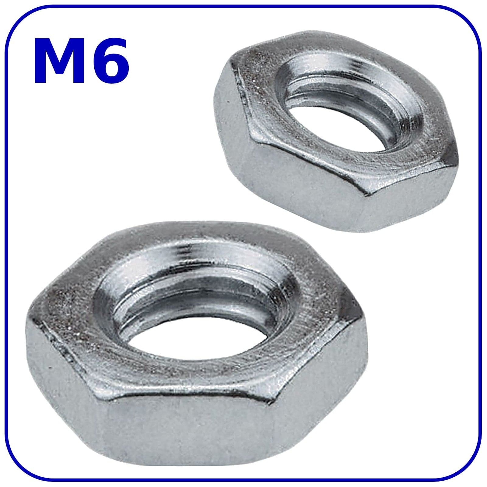 M6 Thin Half Lock Nuts Hex 1mm Thread Pitch BZP Zinc Plated Steel DIN 439