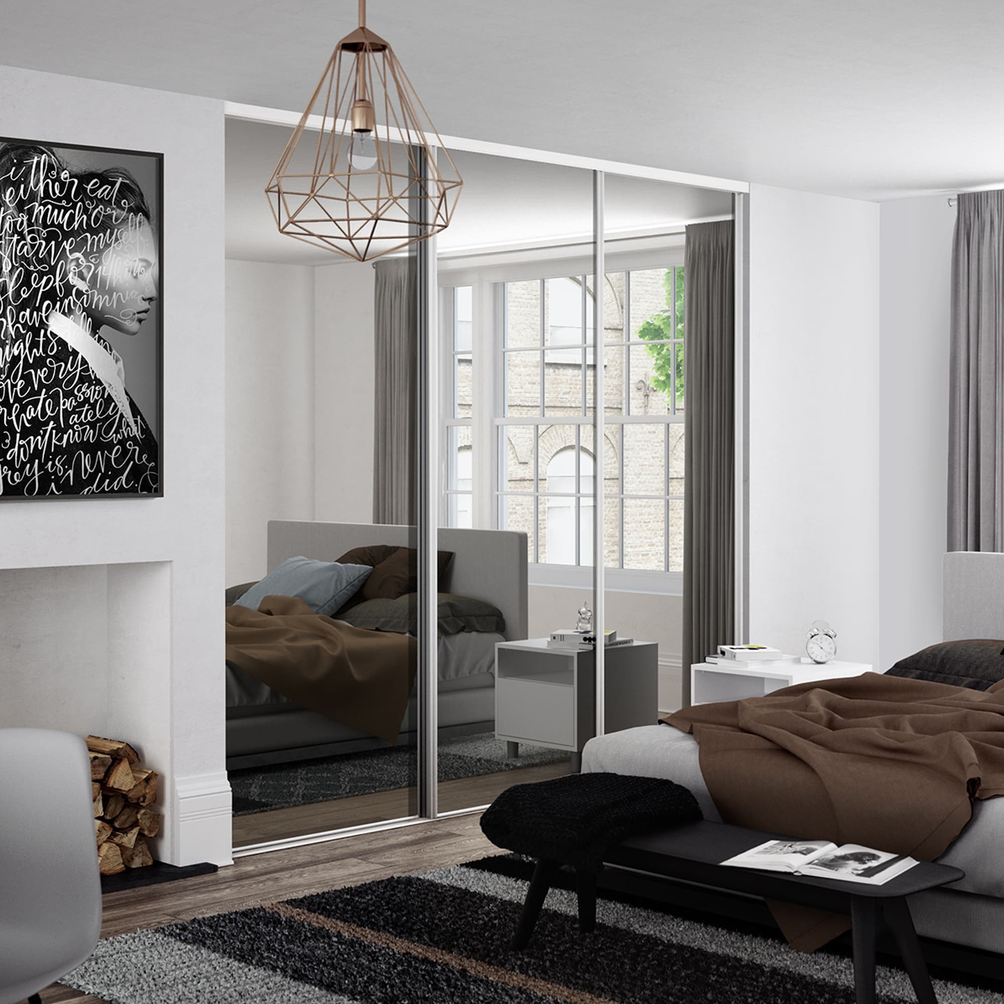 Spacepro White Steel and Glass Heritage Frame Mirror Sliding Doors, Size: 2236x2260mm