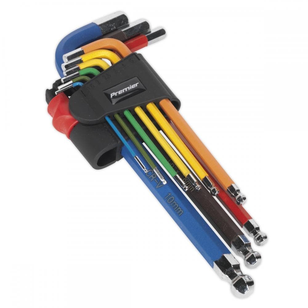 Sealey AK7190 Ball-End Hex Key Set 9Pc Colour-Coded Long Metric