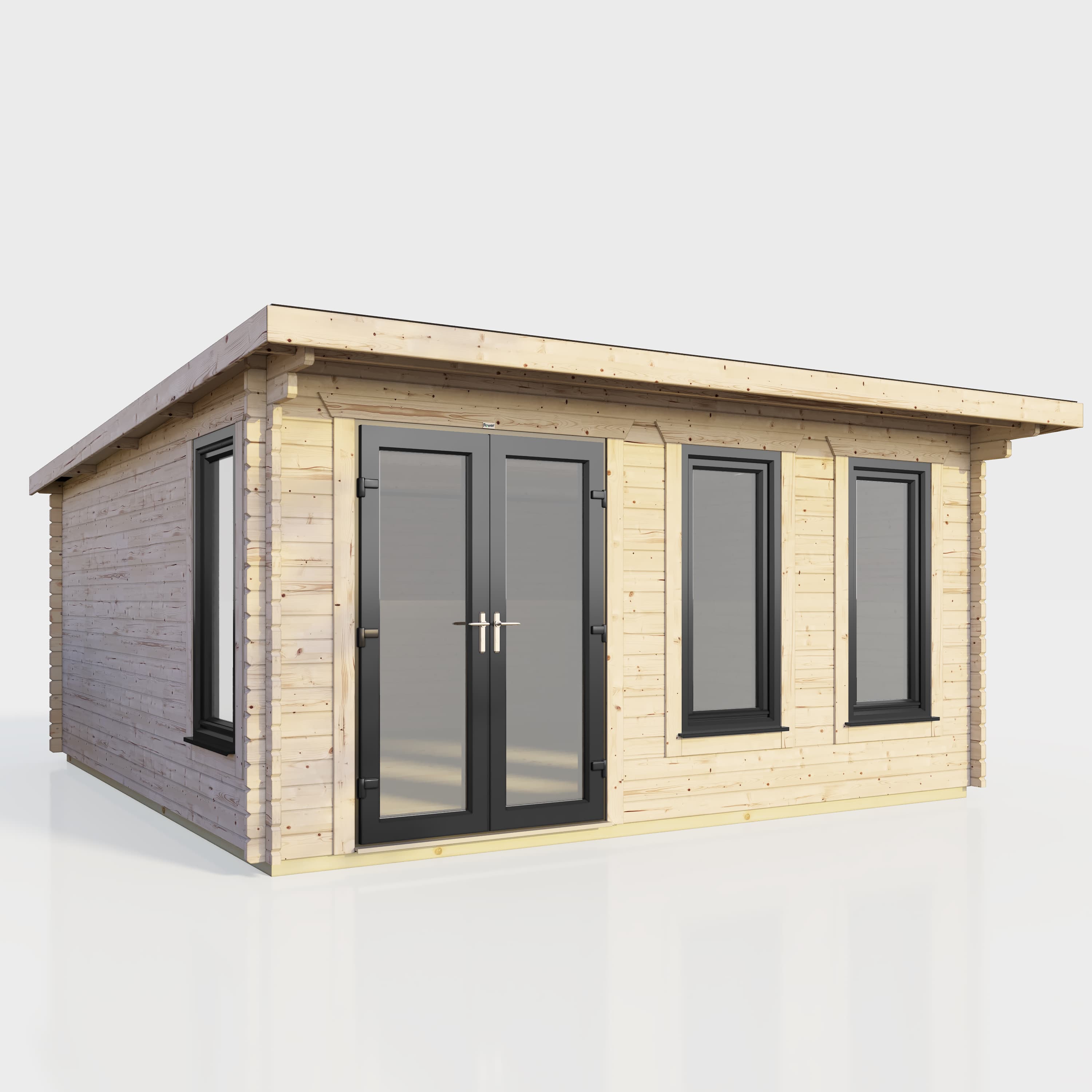 16 x 14 Power Pent Log Cabin Left Doors