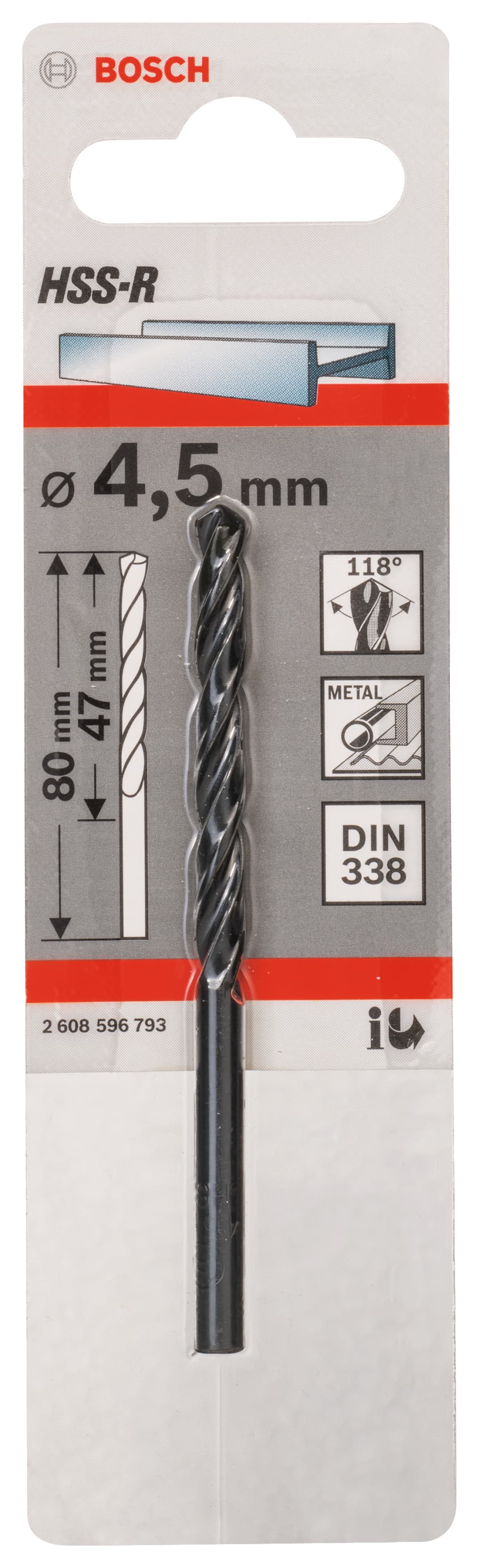 Bosch HSS-pointteq Drill 4.5 x 47 x 80mm 2608577163