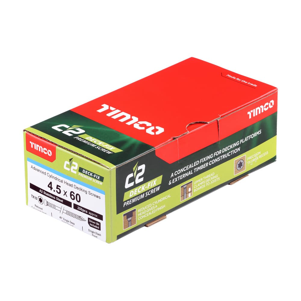 Timco C2 Deck-Fix - Tx - Cylinder - Single Slash - Stainless Steel Box 250 433187BX