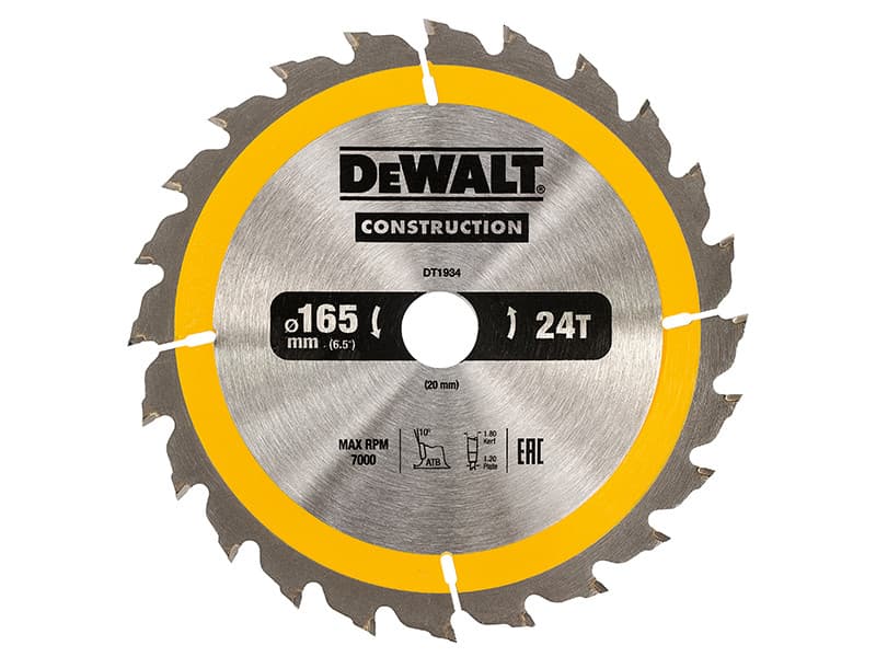 Dewalt DT1934-QZ Portable Construction Circular Saw Blade 165 X 20Mm X 24T