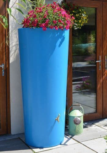 Large 380L Garden Planter Water Butt Sky Blue with Tap Kit & Diverter