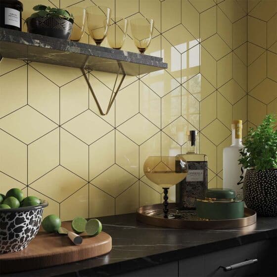 Vintage Rhomboid Yellow Ceramic Wall Tile 15x26cm