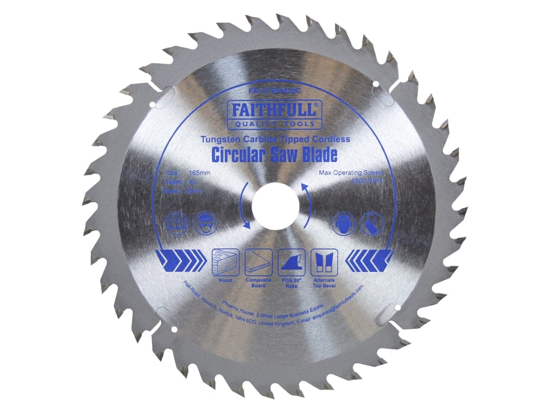 Faithfull TCT Cordless Trimsaw Blade 165 x 20mm x 40T POS FAIZ1654020C