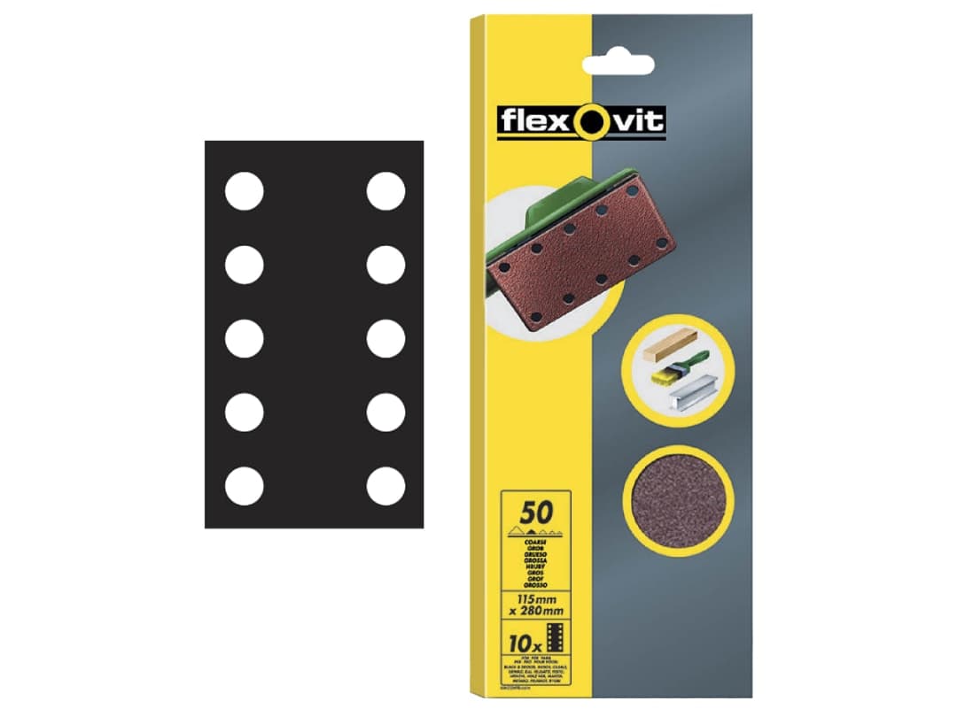 Flexovit 1/2 Sanding Sheets Perforated Coarse 50 Grit (Pack 10) 63642526498