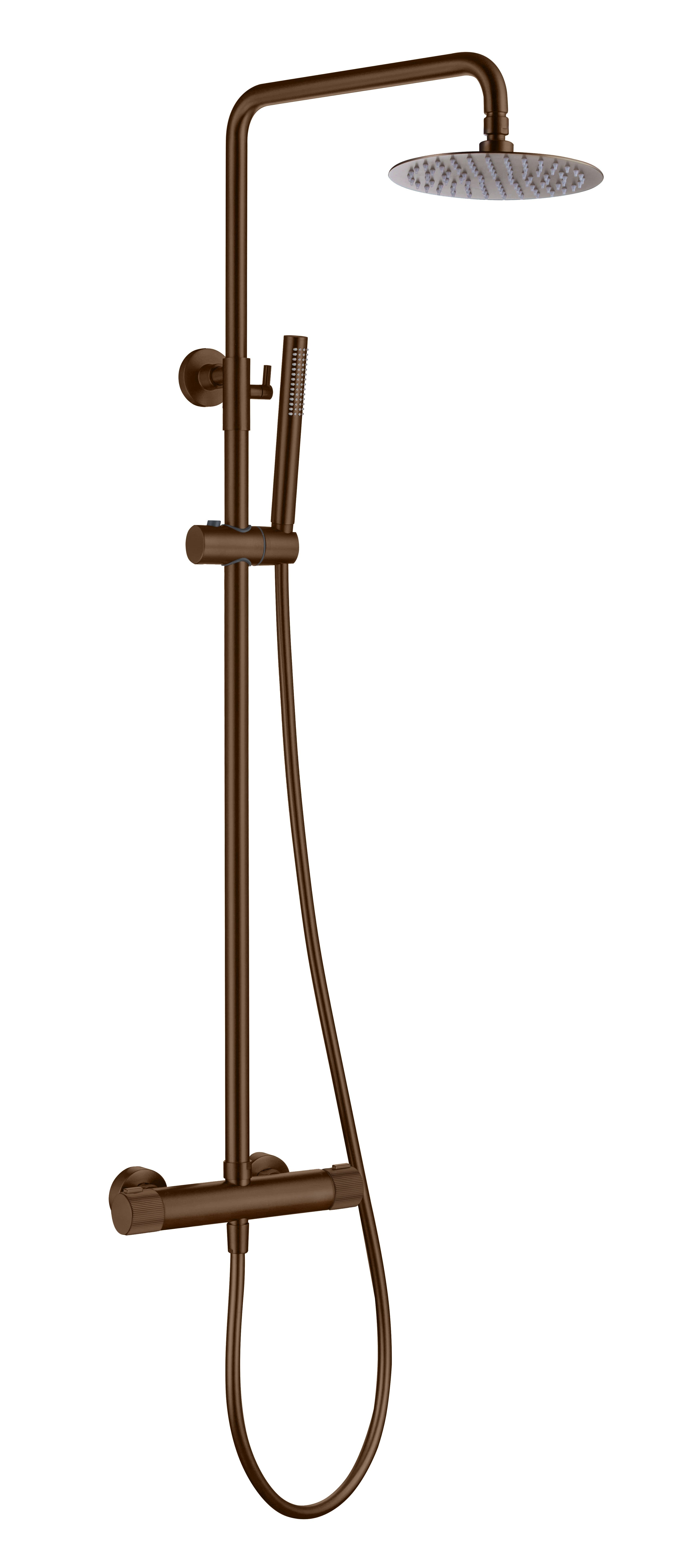 Frankfurt Linear Thermostatic Shower Mixer - incl. Riser Rail Kit - Brushed Bronze