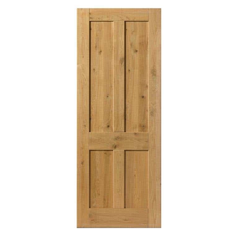 Rustic Oak Four Panel Interior Door - Finished - 35 x 1981 x 686mm - Rustic oak, naturally knotty in appearance