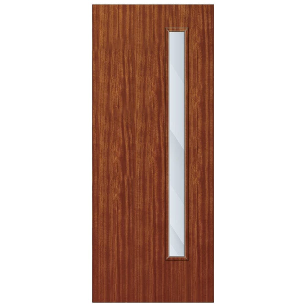 QTD Sapele Solid Core FD30 Clear Glazed Internal Fire Door 2040mm x 926mm x 44mm | 1500mm x 150mm VP