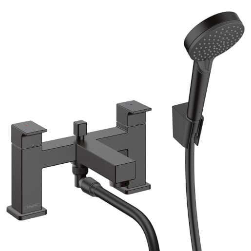 Hansgrohe Vernis Shape 2-hole rim mounted bath mixer with diverter valve & Vernis Blend hand shower Vario - Matt Black - 71462670