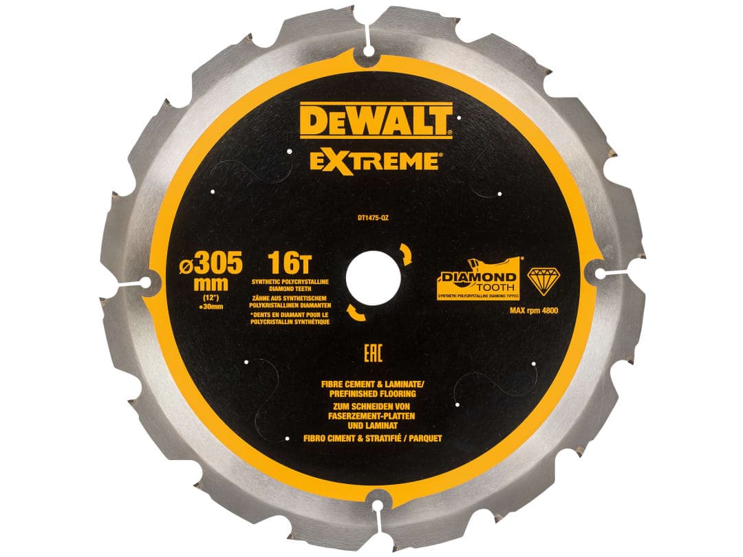 DEWALT Power Tools Extreme PCD Fibre Cement Saw Blade 305 x 30mm x 16T DT1475-QZ