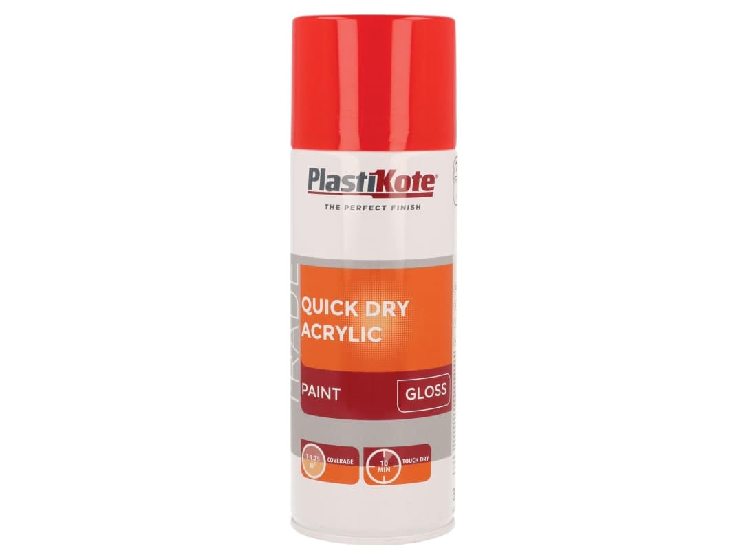 PlastiKote Trade Quick Dry Acrylic Spray Paint Gloss Red 400ml 071014
