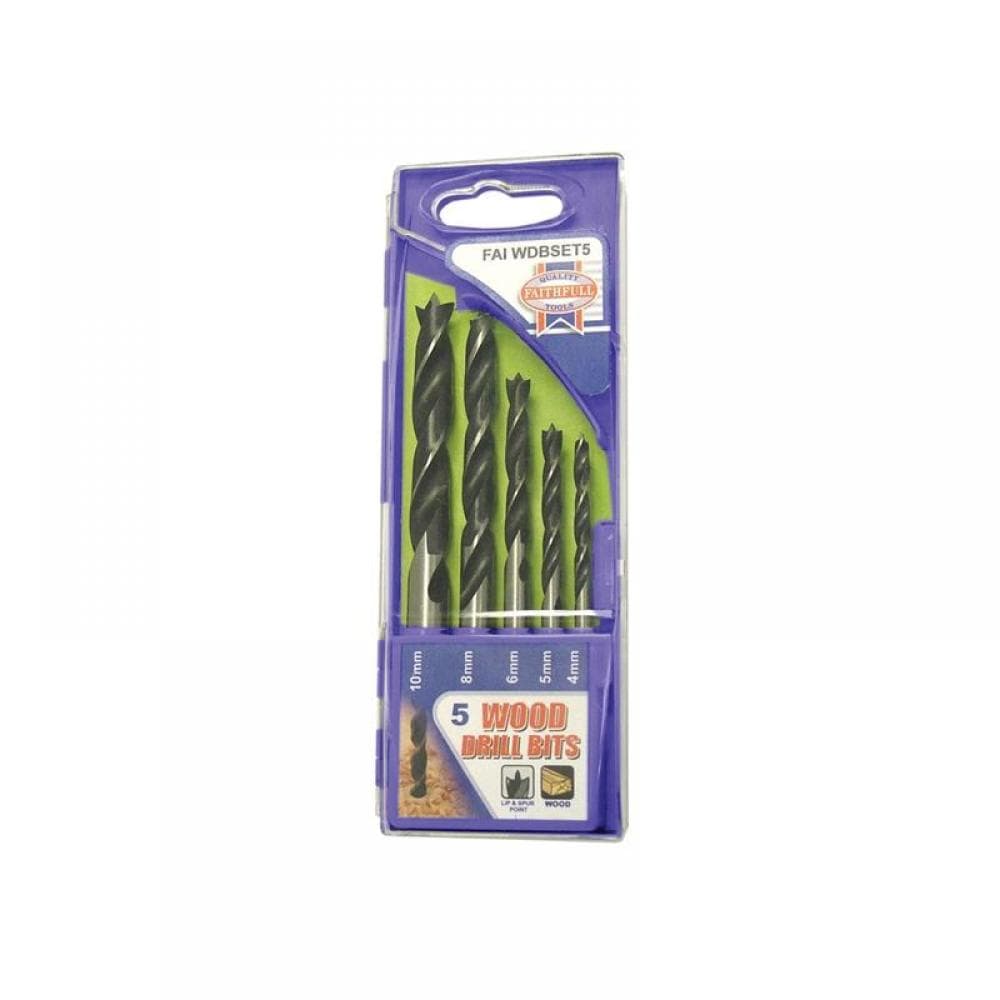 Faithfull 50199 Lip & Spur Wood Drill Bit Set 5 Piece 4-10Mm