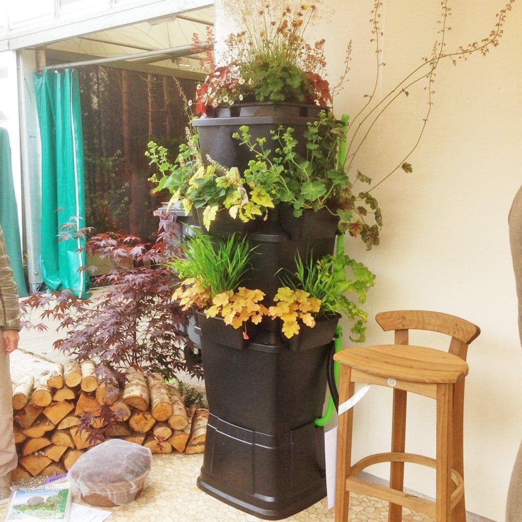 Medium 200L Rainwater Terrace Water Butt Planter - 3 Tier - Black & Light Green Original Organics