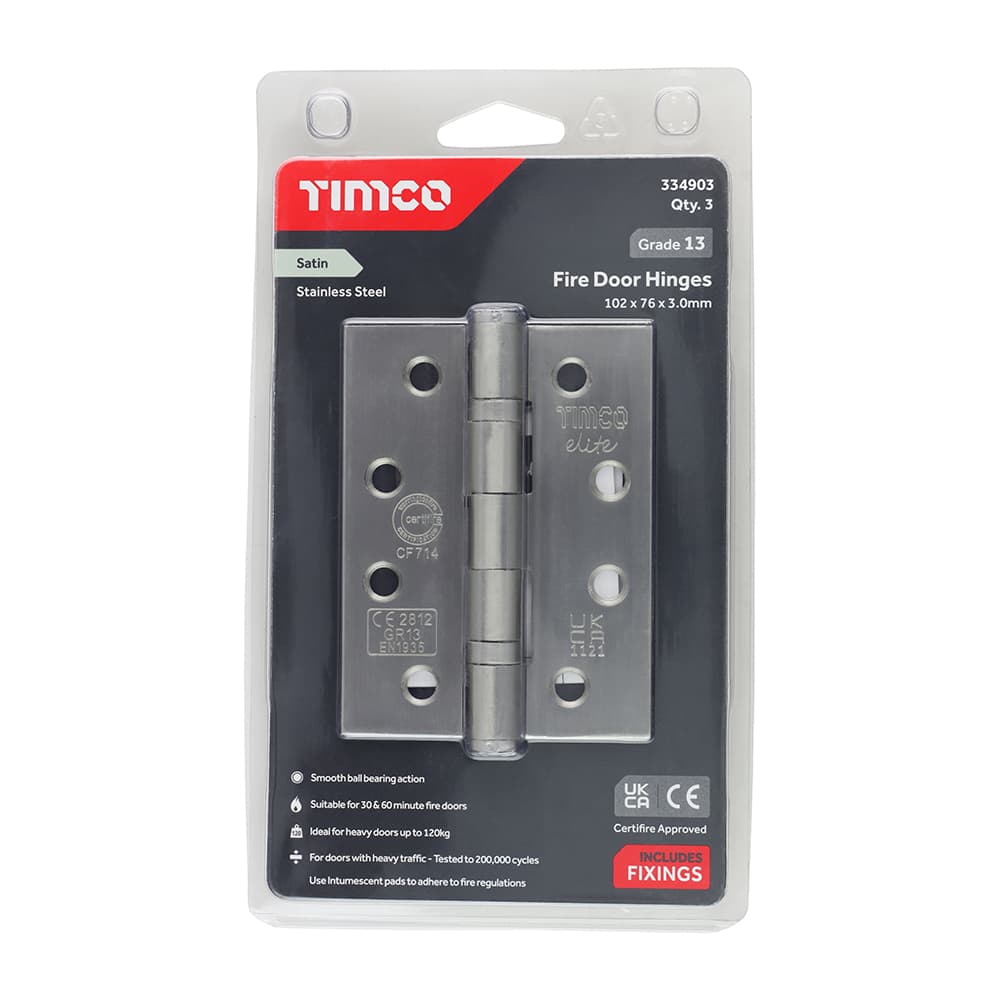 Timco Grade 13 Fire Door Hinges - Satin Stainless Steel Blister Pack 1 334903