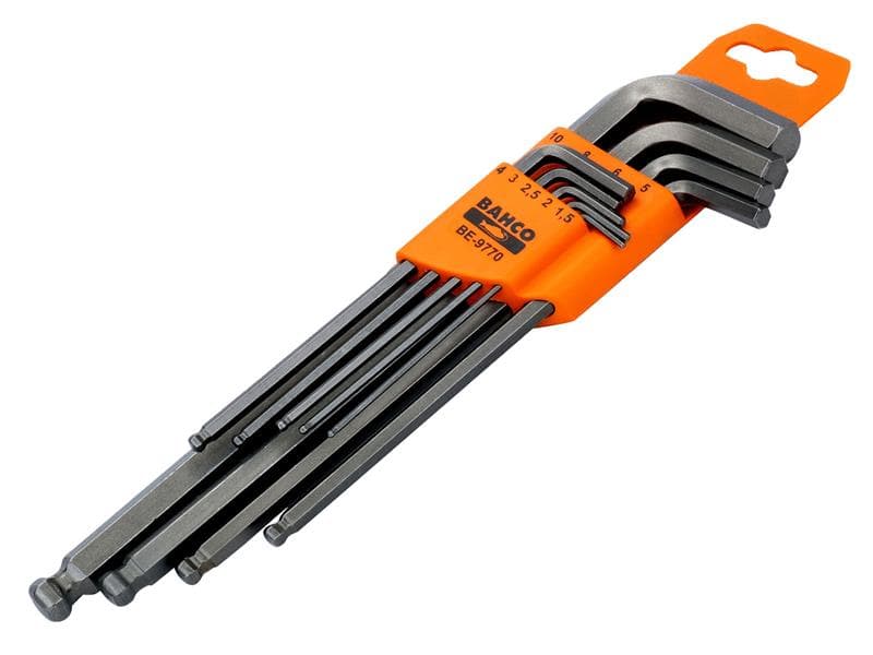 Bahco BE-9770 Be-9770 Metric Long Ball End Hex L-Key Set 9 Piece