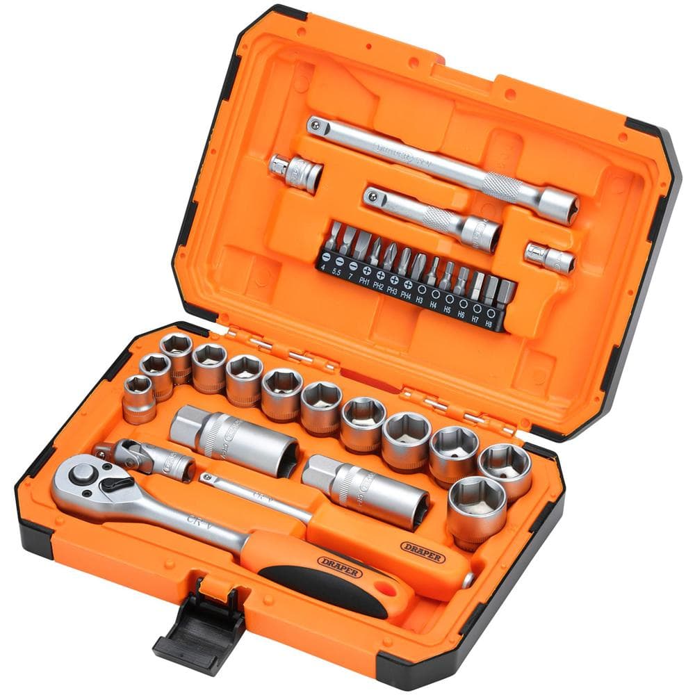 Draper 34 Piece 1/4" and 3/8" Drive Hi-Torq Hexagon Socket Set Combination
