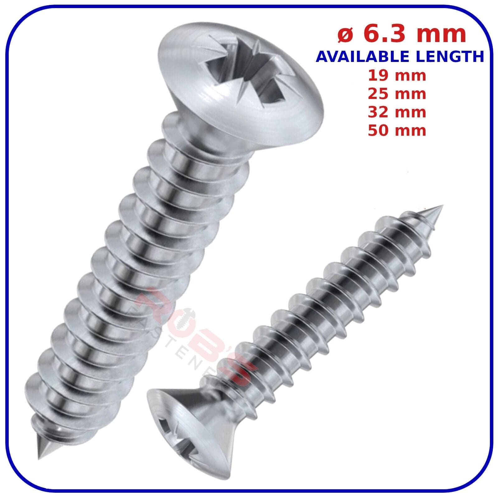 ø 6.3mm SELF TAPPING SCREWS RAISED COUNTERSUNK HEAD POZI ZINC PLATED