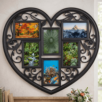 Biznest 6 Multi Aperture Heart Shaped Vintage Black Photo Frame 58x52.5x1.7Cm - Black