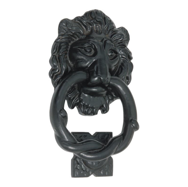 Hardware Solutions Ornate Lion Head Ring Door Knocker Heavy - Antique Black Iron - Hardware Solutions