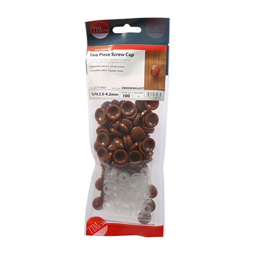 Timco CBROWNPLAST Two Piece Screw Caps - Clay Brown To Fit 3.5 To 4.2 Screw TIMpac 100