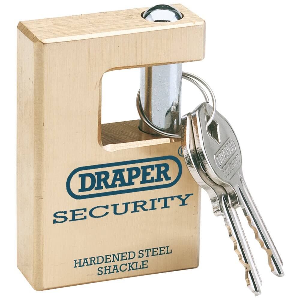 Draper Expert 64201 Close Shackle Solid Brass Padlock With Hardened Steel Shackle 2 Keys 63Mm each