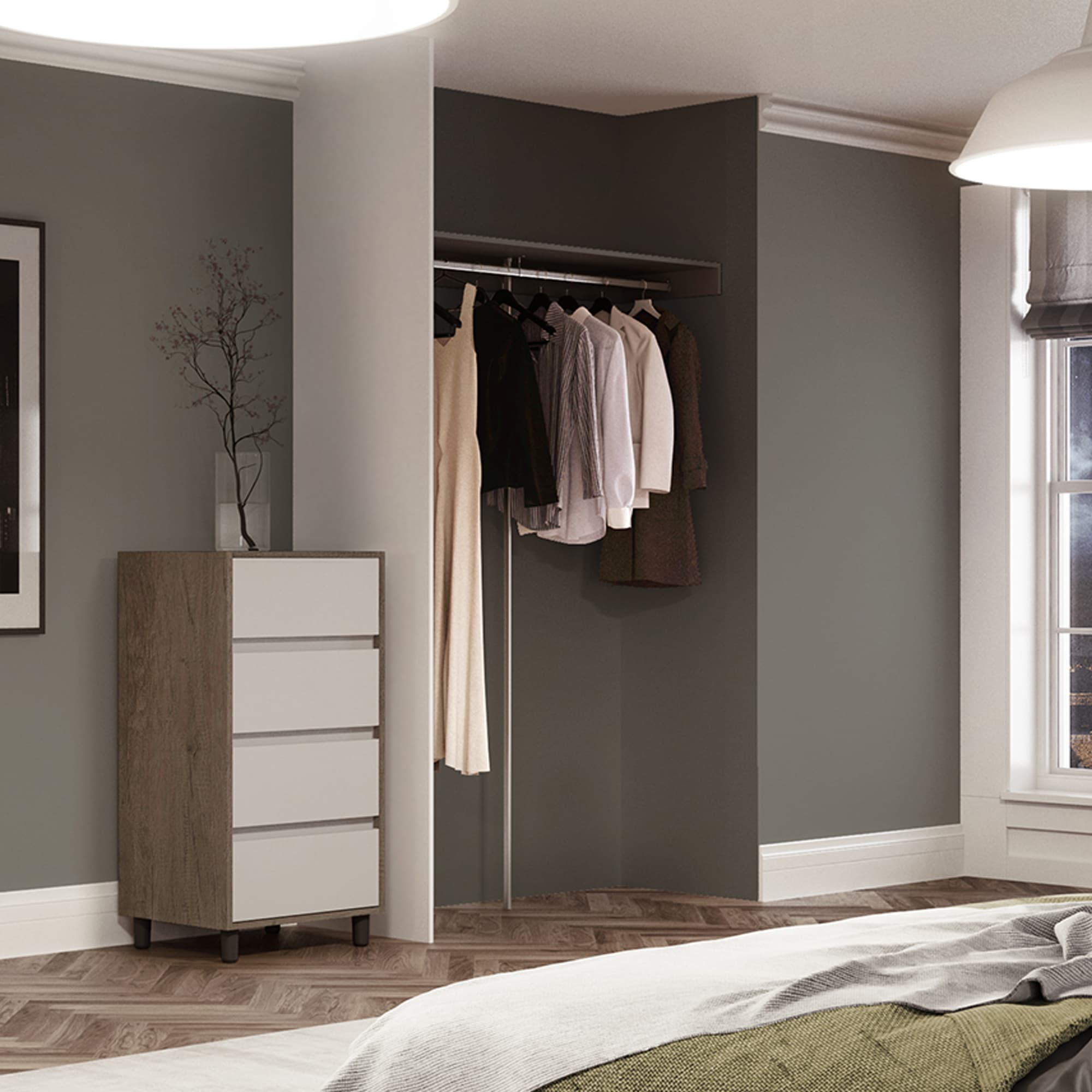 Spacepro Silver MFC Standard Storage with Shelf and Hanger Bar, Size: 2400x500x90mm