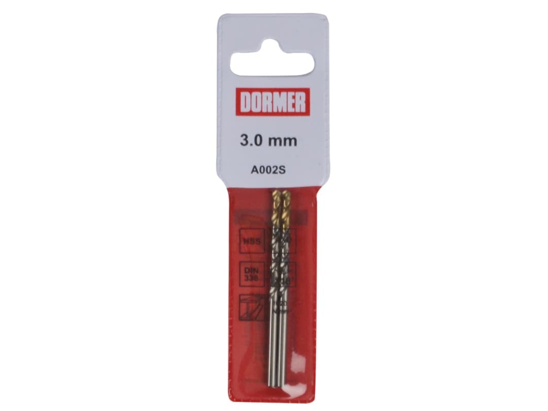 Dormer A002 HSS-TiN Coated Jobber Drills (2) 3.0mm OL:61mm WL:33mm A002S3.0