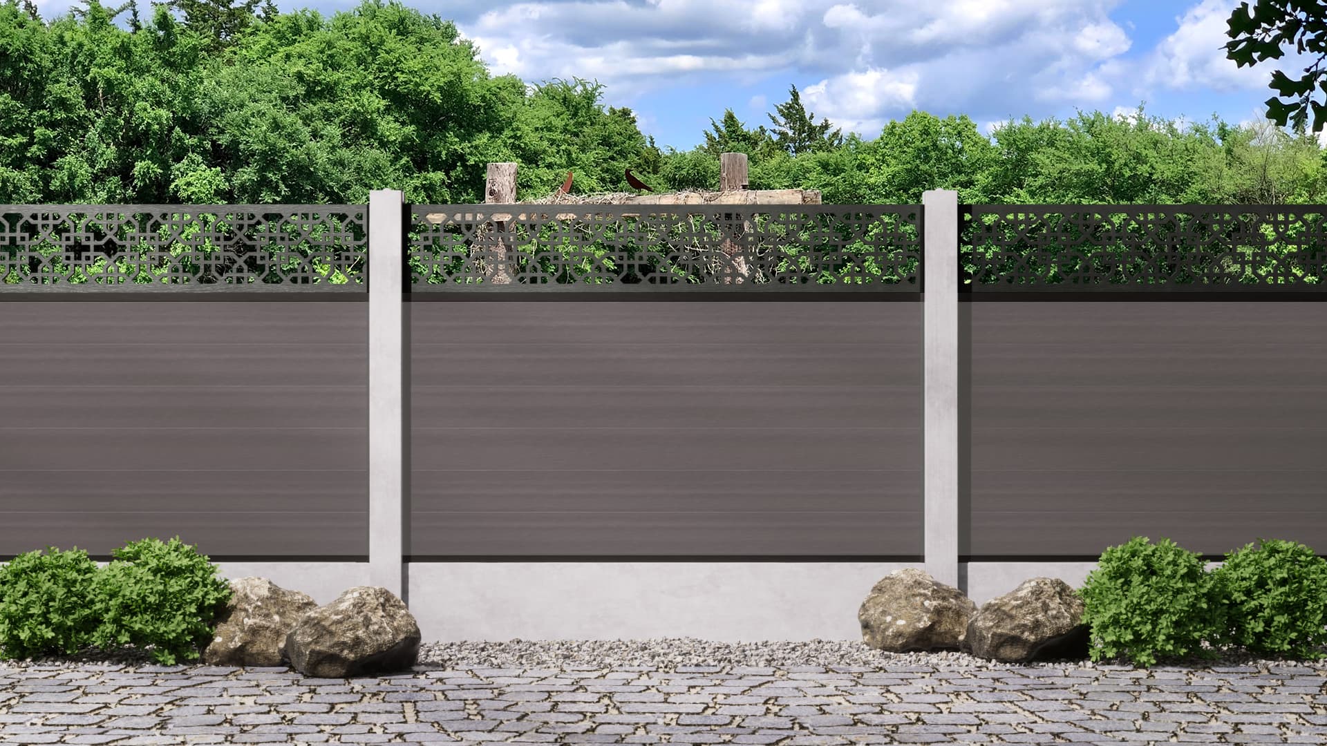 1.2m – Stone – London Decorative Panel With Fence