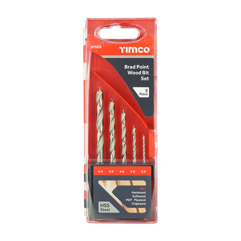 Timco Brad Point Wood Bit Set Case 5 BP5DS