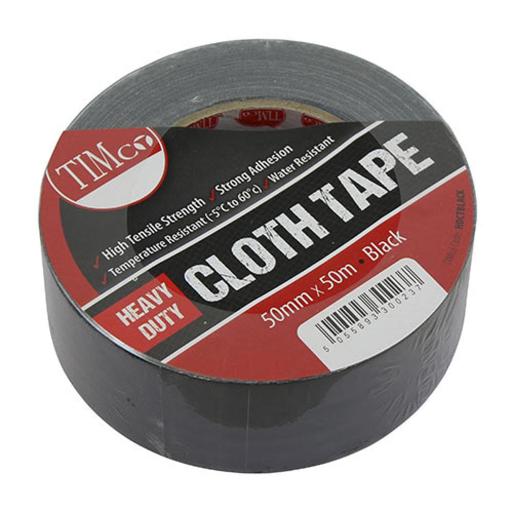 Timco HDCTBLACK Heavy Duty Cloth Tape - Black 50M X 50Mm Roll 1
