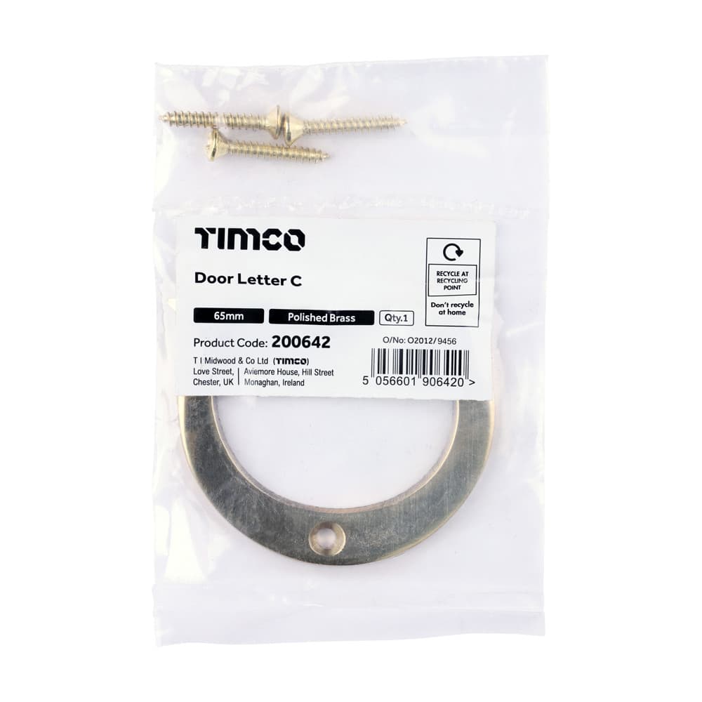 Timco Door Letter C - Polished Brass Bag 1 200642