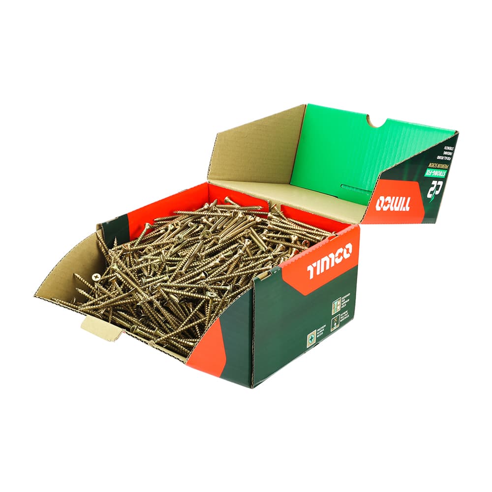 Timco 50080C2IND C2 Strong-Fix Multi-Purpose Premium Screws - Industry Pack - Pz - Double Countersunk - Yellow 5.0 X 80 Box 1000