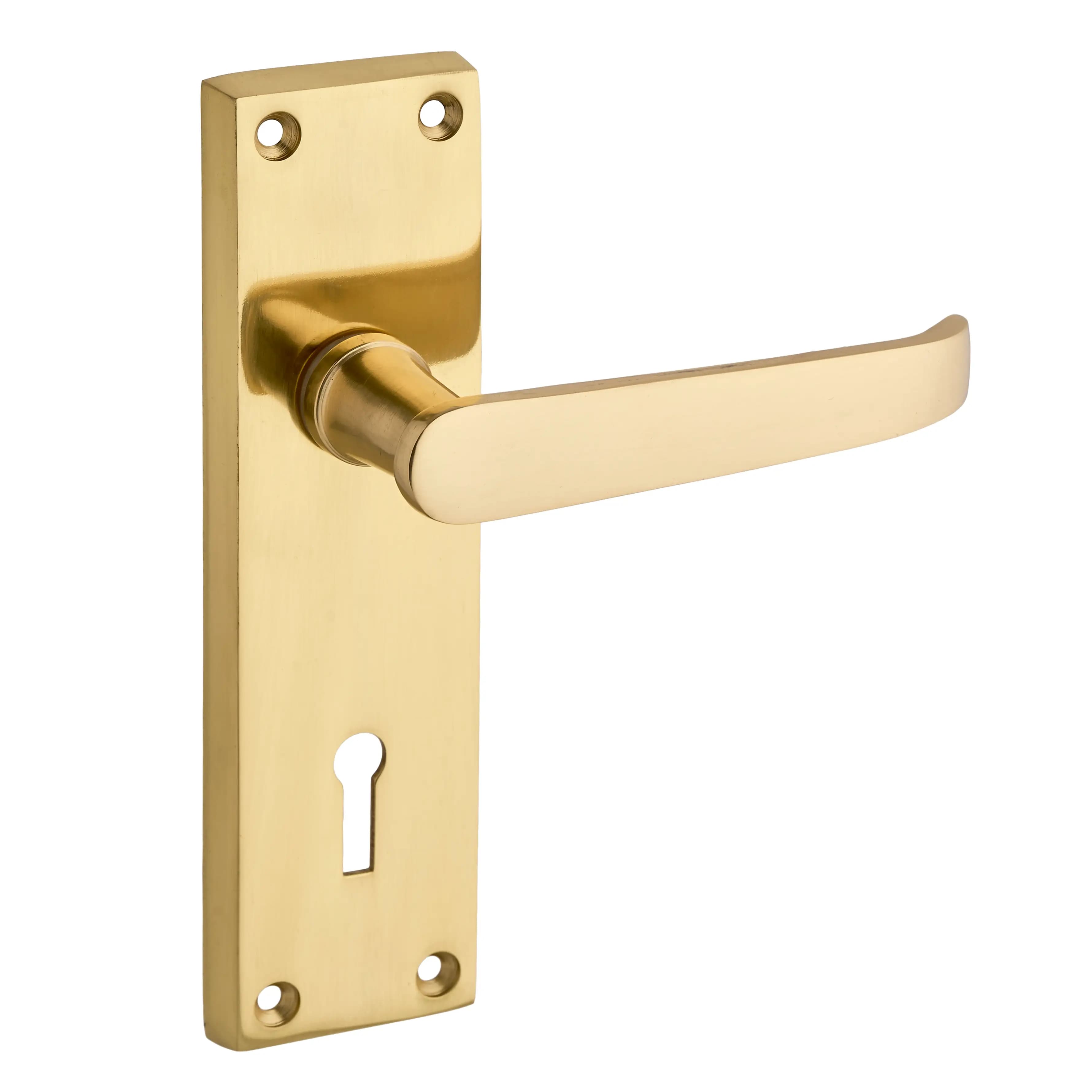 Polished Brass Victorian Long Backplate Straight Lever Lock Door Handle - Pair - Designer Levers