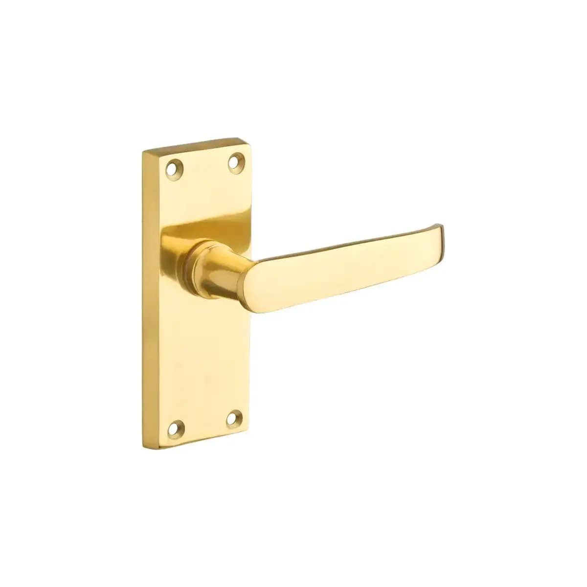 Polished Brass Victorian Short Backplate Straight Lever Door Handle - Pair - Designer Levers