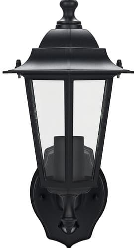 6 Panel Coach Lantern E27 Lampholder Pir Ip44 Black Less Lamp LEXDCL6PB-02