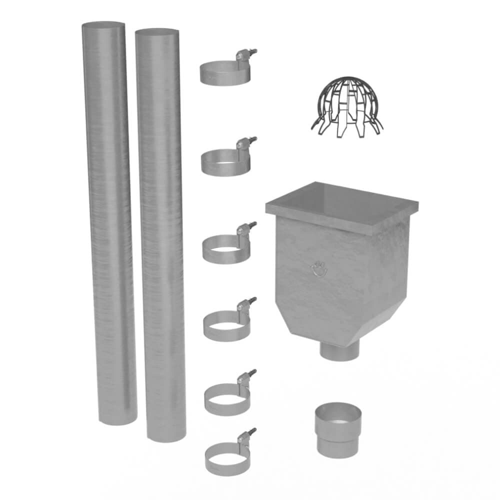 Galeco Steel Round Hopper & Downpipe Kit Galvanised - 100mm Diameter