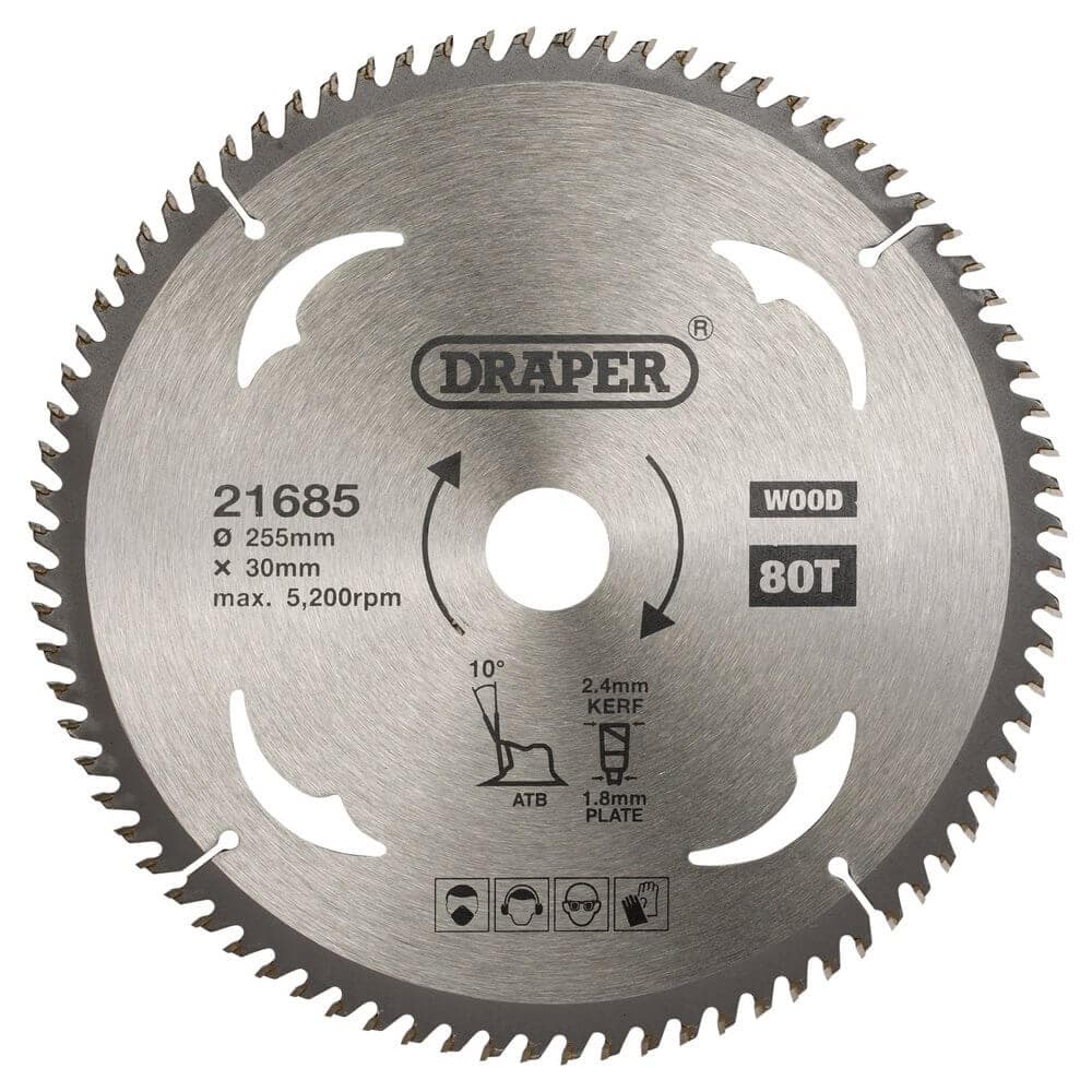 Draper 21685 Tct Circular Saw Blade For Wood 255 X 30Mm 80T each 1