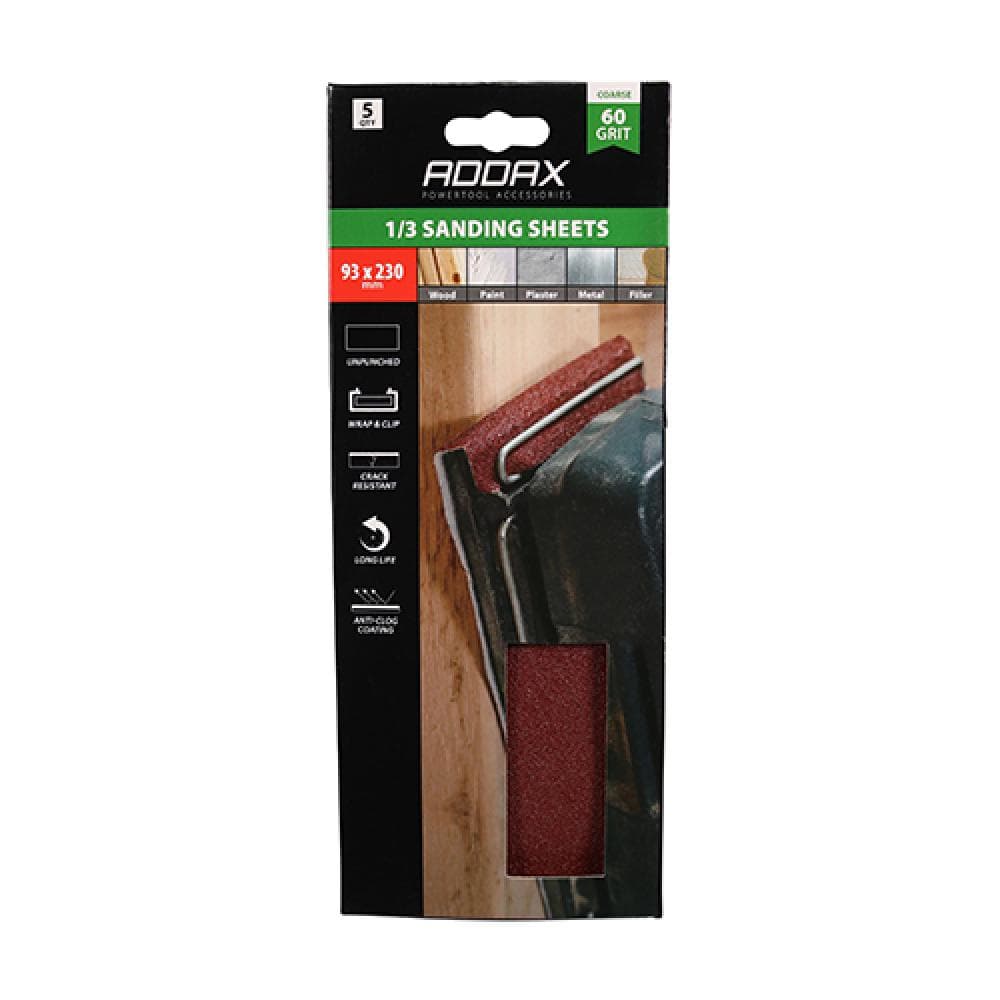 Timco 231467 1/3 Sanding Sheets - 60 Grit - Red - Unpunched 93 X 230Mm Pack 5