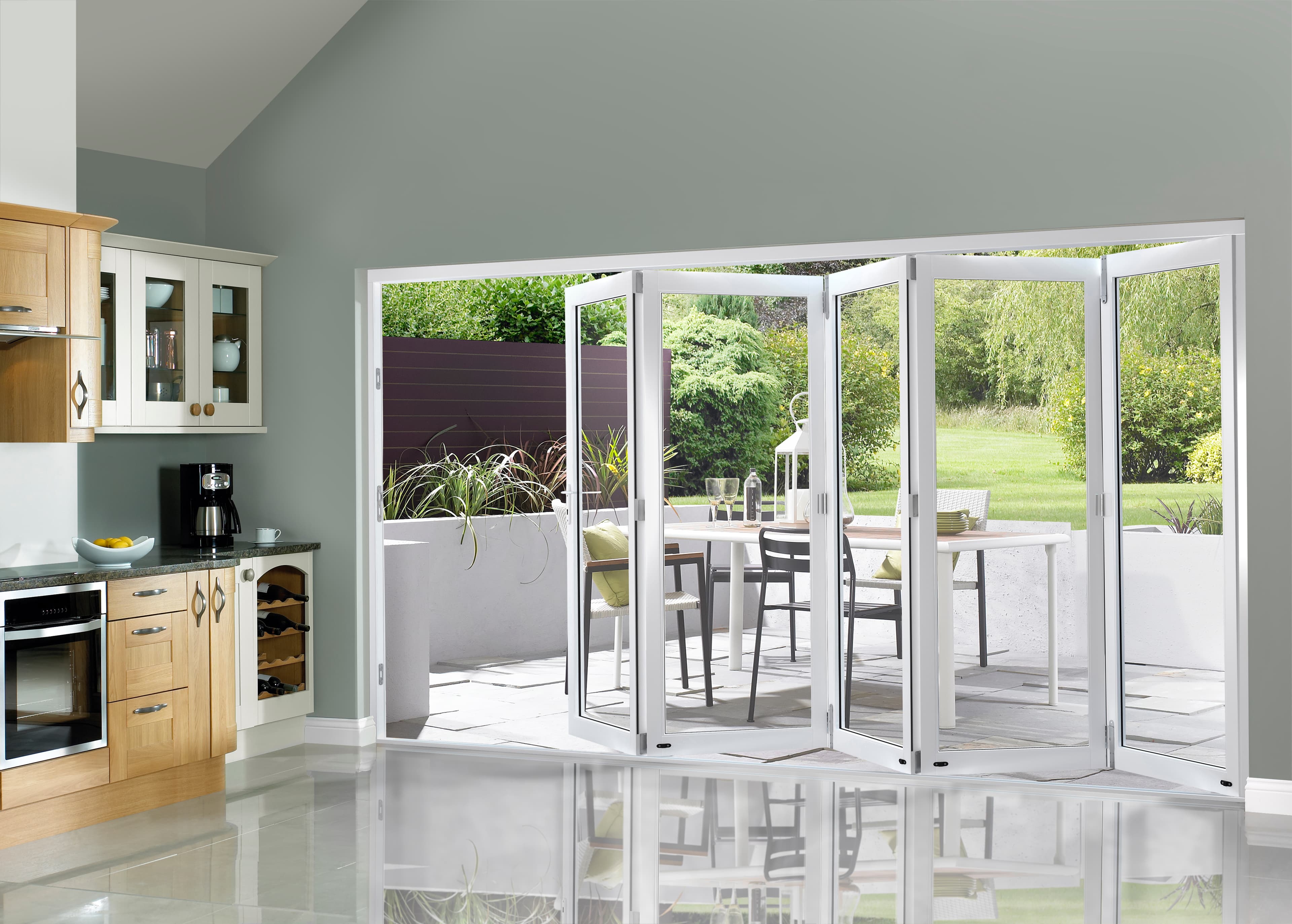 External Pre Finished White Slimline Bifold Door Set 3600 x 54mm
